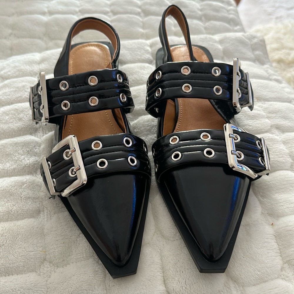 buckle ballet flats for women square block heel pointed toe